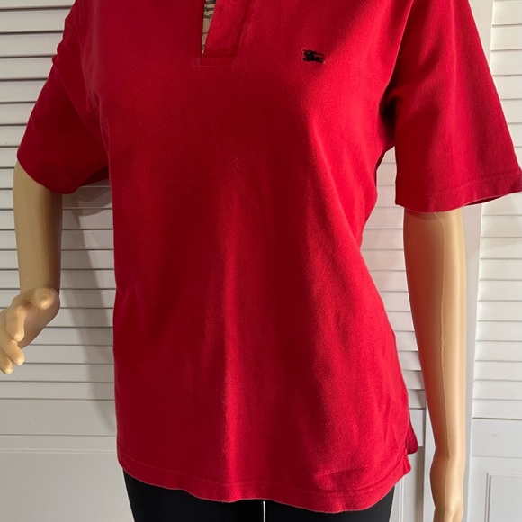 Burberry Red Cotton Polo Top with Navy Label - Picture 3 of 5